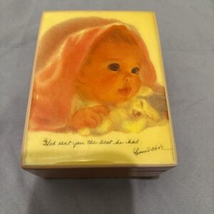 “God sent you the best he had” Pink Music Box w Baby and Teddy on Front